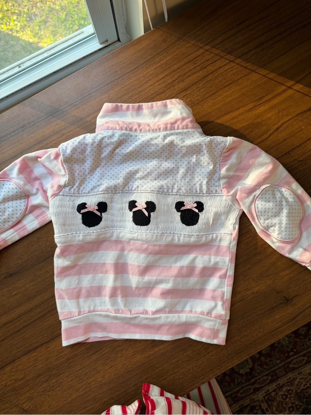 Girls' Pink & White Striped Hoodie with Minnie Bow Appliqués
